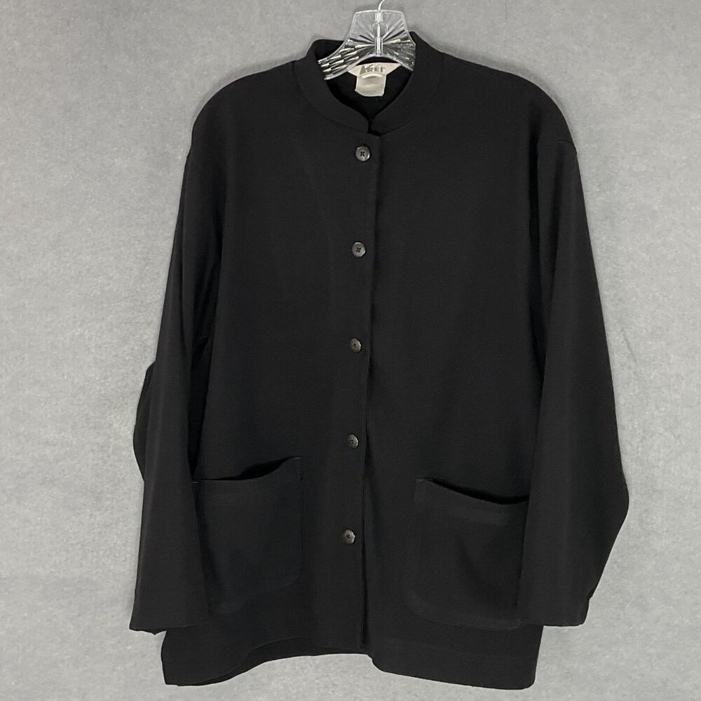 REI Cardigan Womens Sz L Black Button Up Pockets